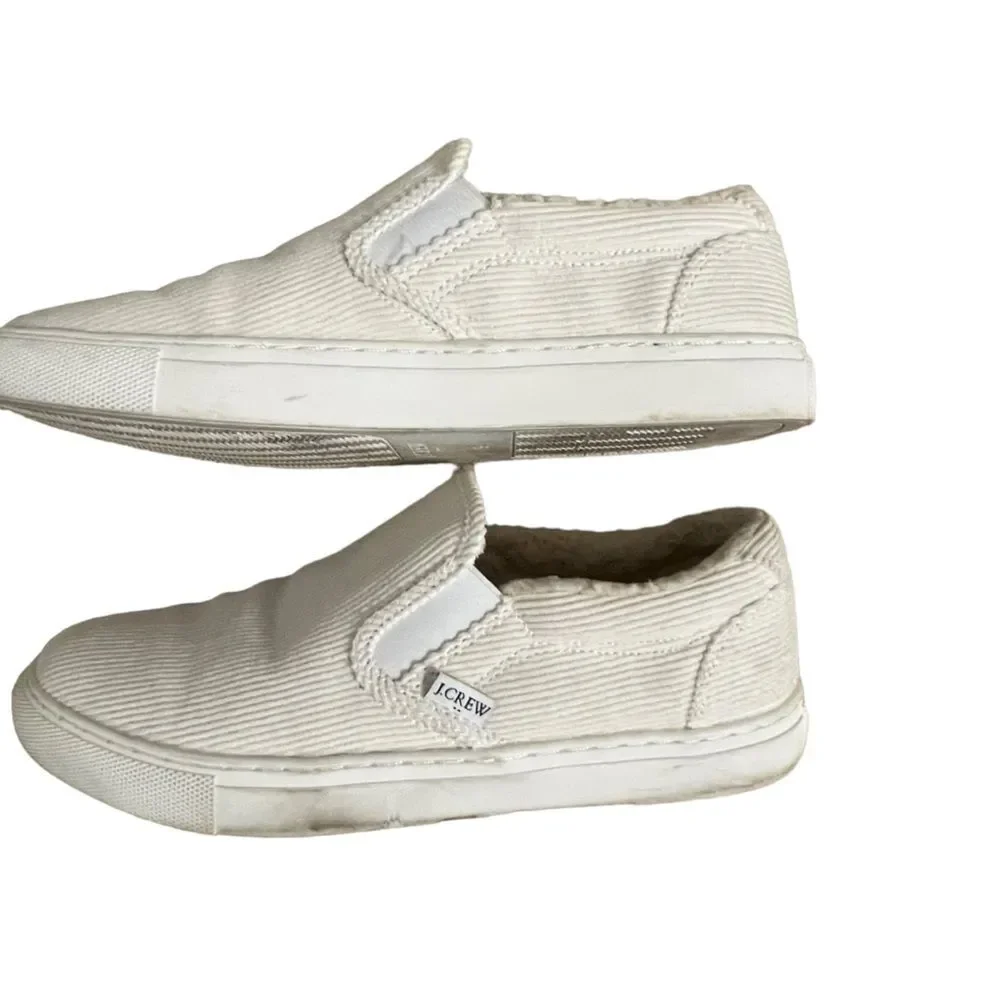 J Crew  Woman's Ivory Corduroy Slip-On Sneakers with Sherpa Lining Cozy Size 9